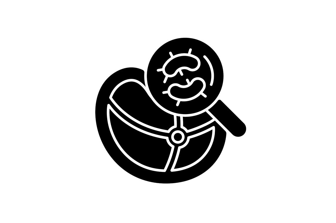Food testing black glyph icons set on white space