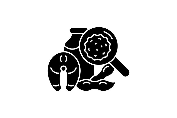 Food testing black glyph icons set on white space