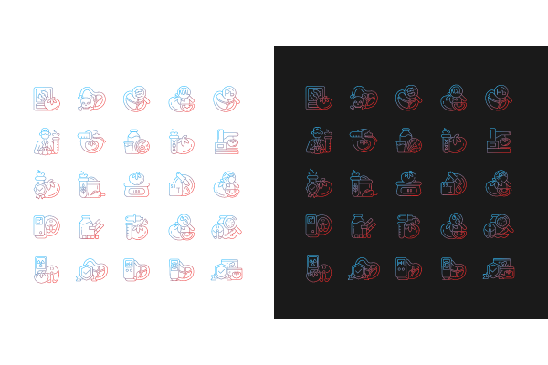 Food testing gradient icons set for dark and light mode