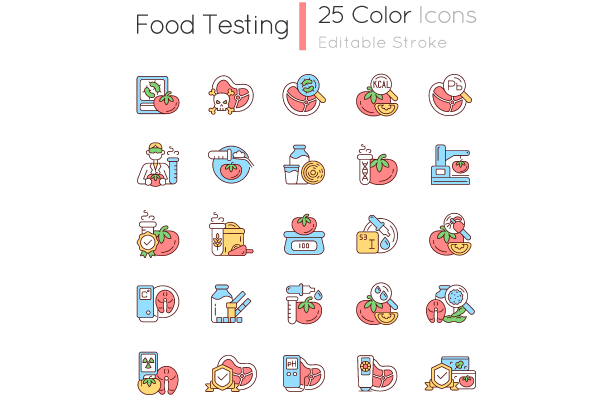 Food testing RGB color icons set
