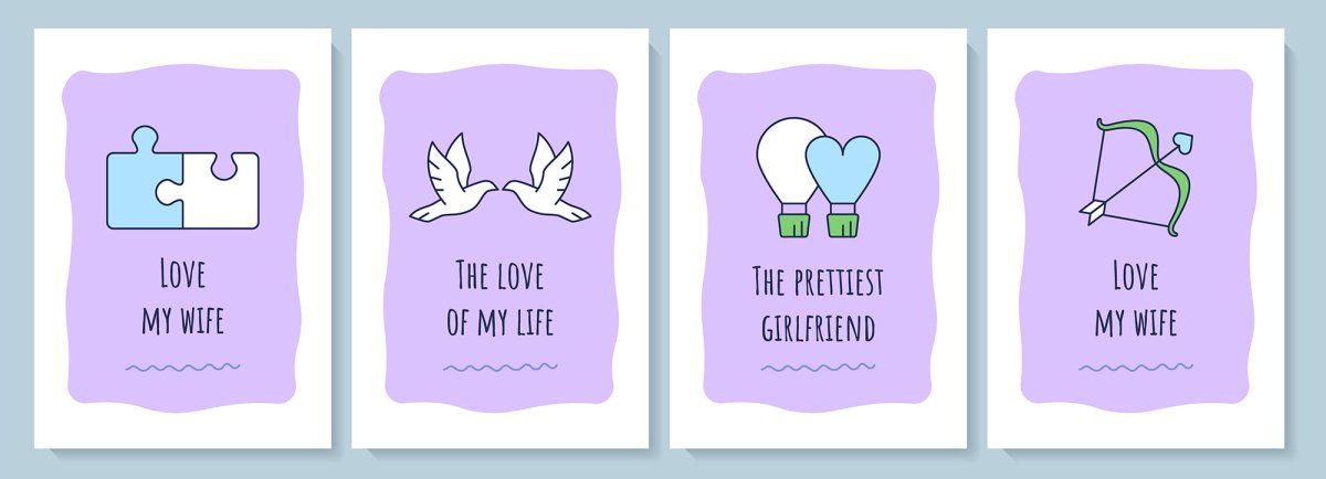 For her greeting card with color icon element set