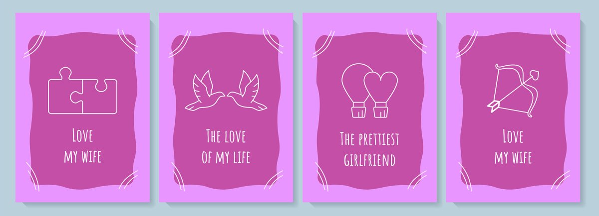 For her purple postcard with linear glyph icon set
