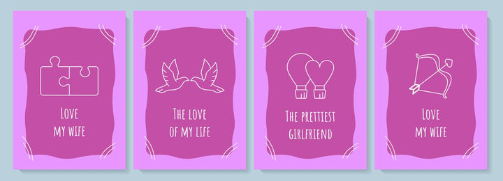For her purple postcard with linear glyph icon set