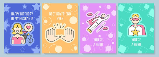 For him greeting card with color icon element set