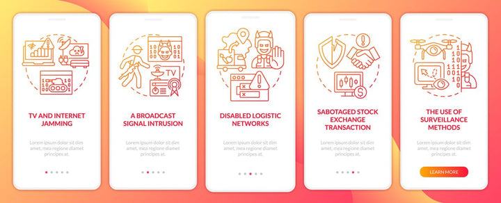 Forms of information warfare red gradient onboarding mobile app screen
