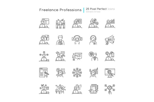 Freelance professions pixel perfect linear icons set