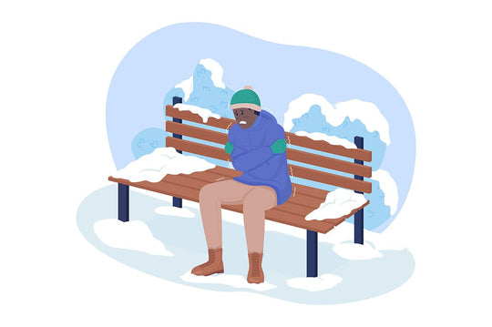 Freezing in cold weather 2D vector isolated illustration set