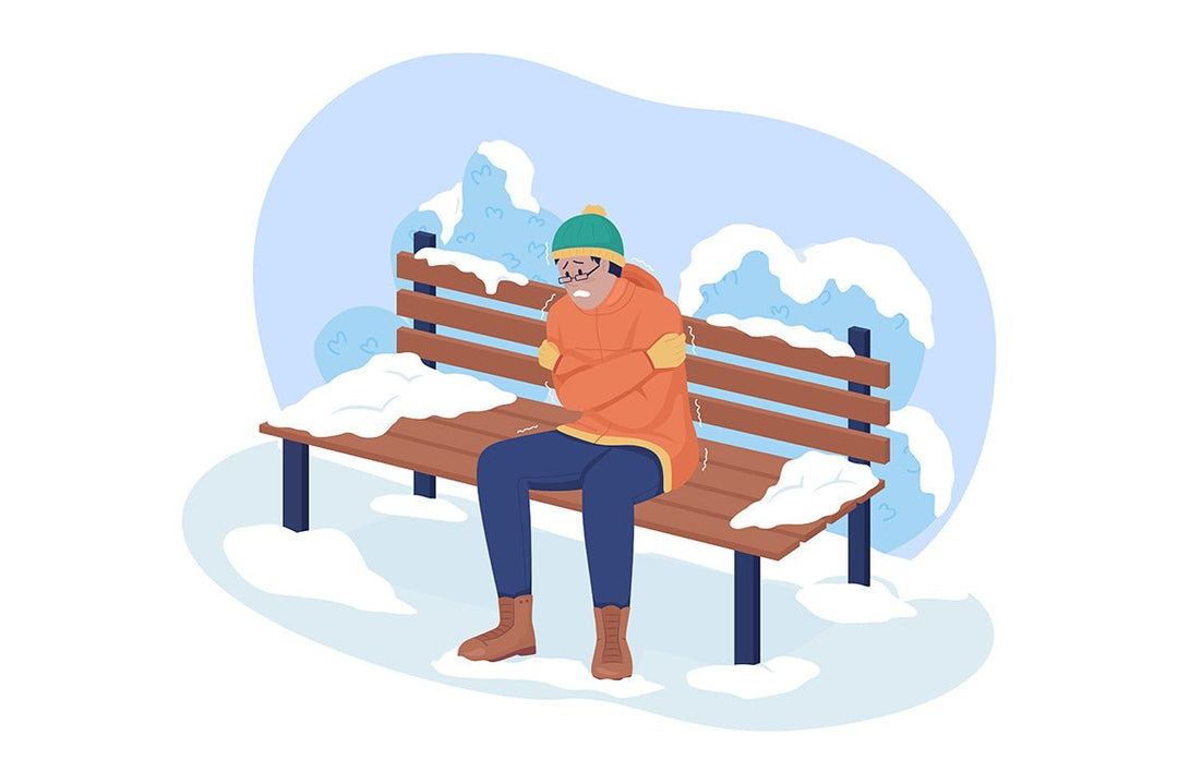 Freezing in cold weather 2D vector isolated illustration set