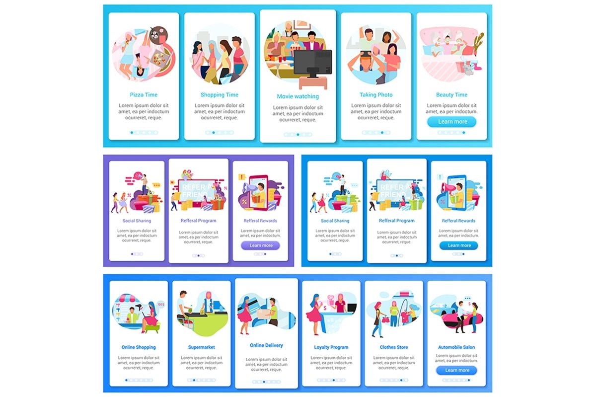 Friend pastime onboarding mobile app screen vector template