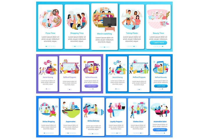 Friend pastime onboarding mobile app screen vector template