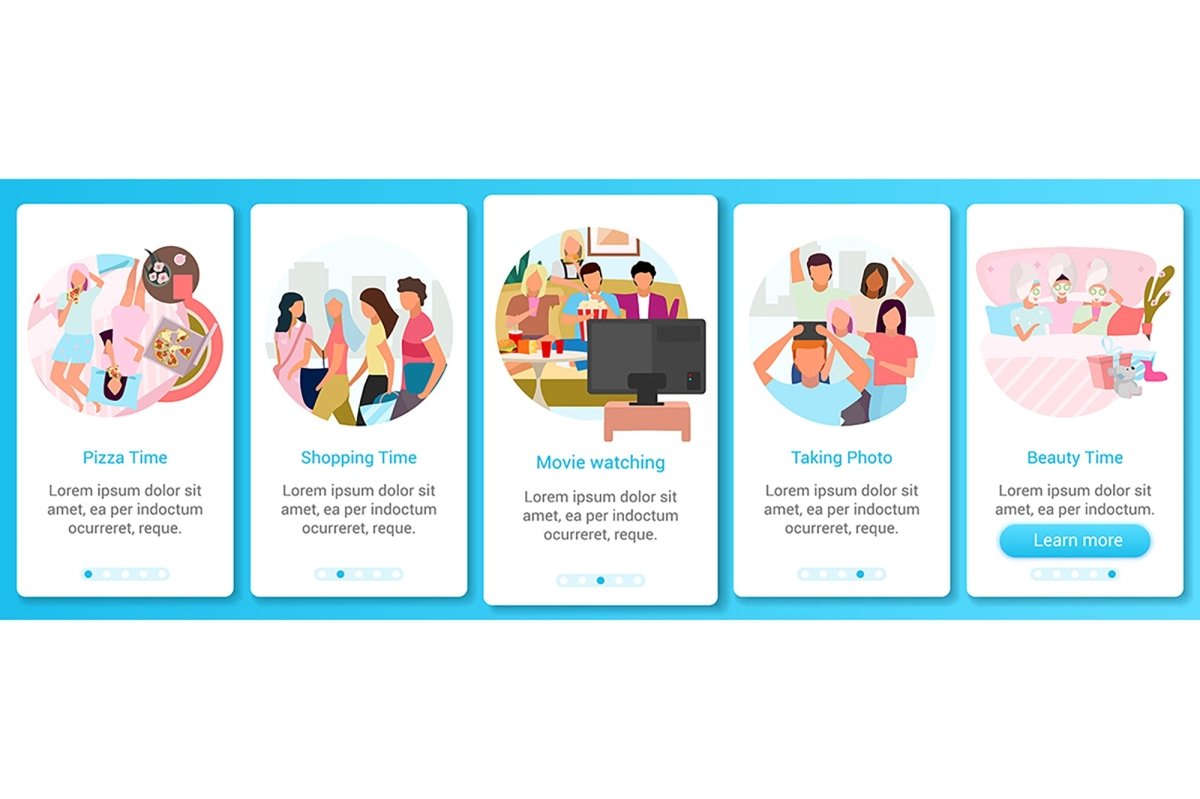 Friend pastime onboarding mobile app screen vector template