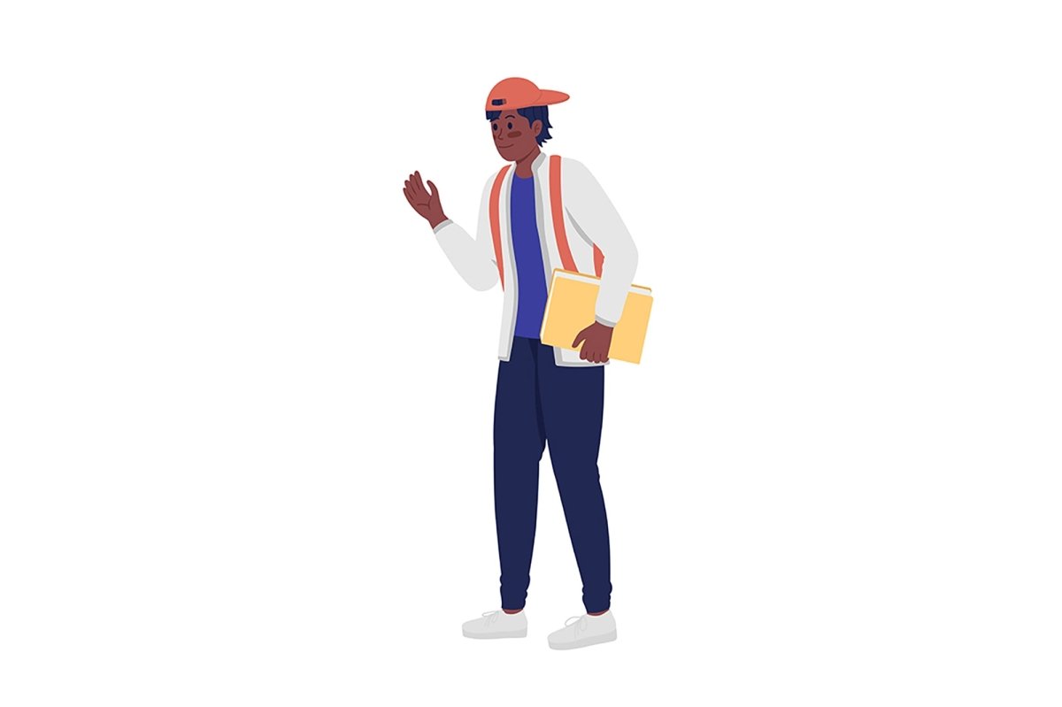 Friendly high schoolers semi flat color vector characters set