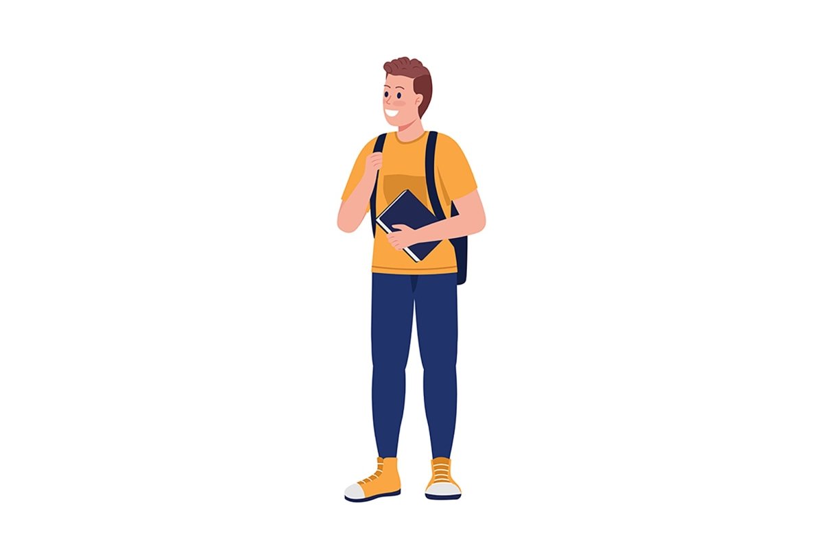 Friendly high schoolers semi flat color vector characters set