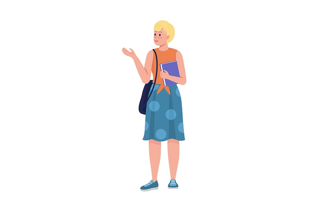 Friendly high schoolers semi flat color vector characters set