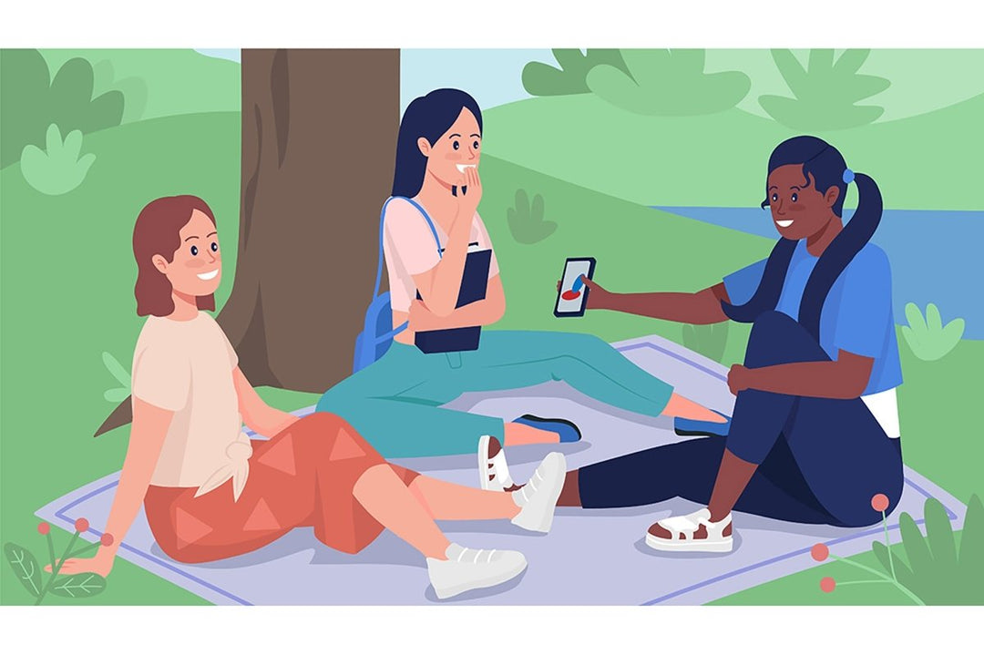 Friends on picnic flat color vector illustrations set