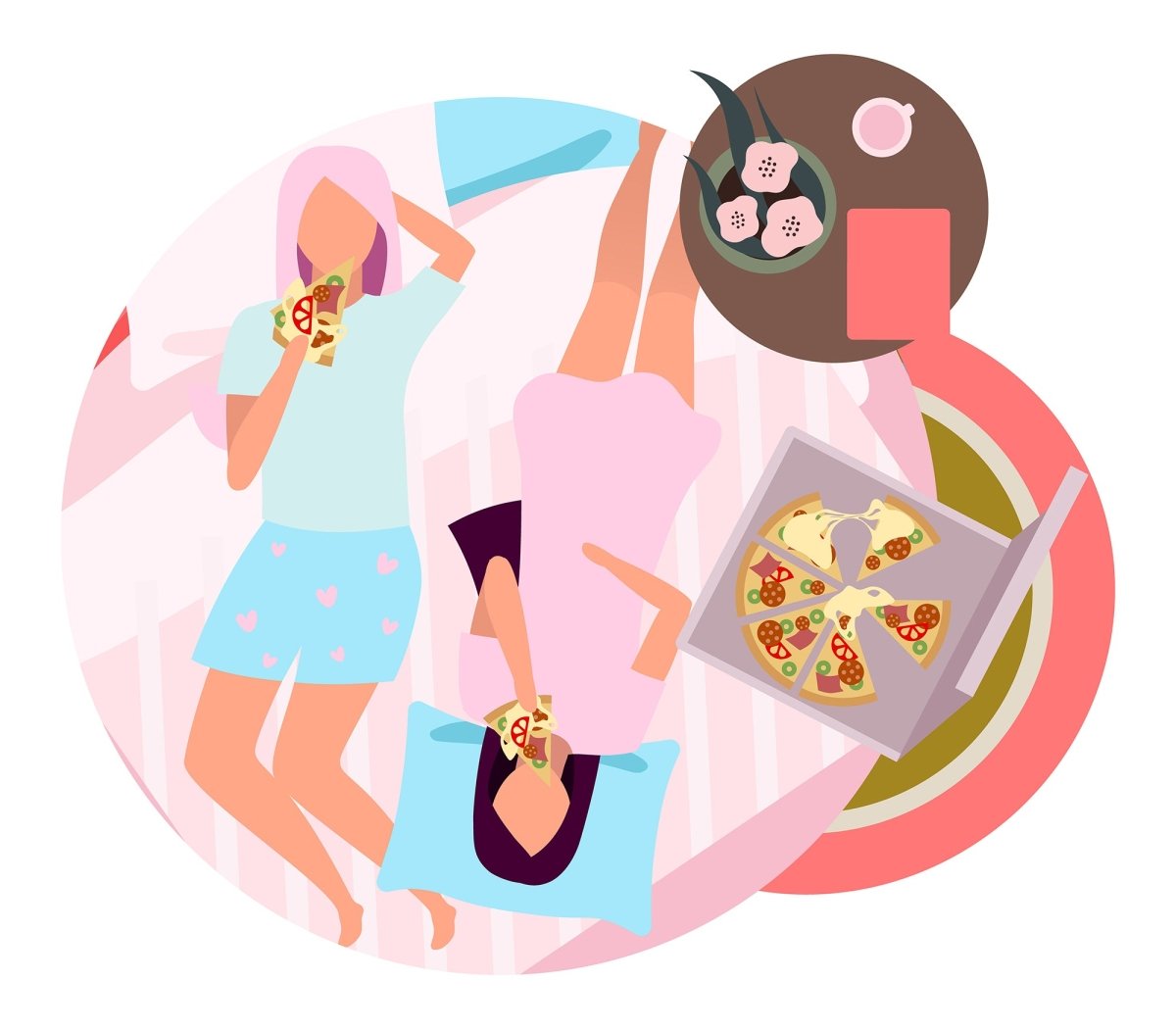 Friends pastime together flat concept icons set