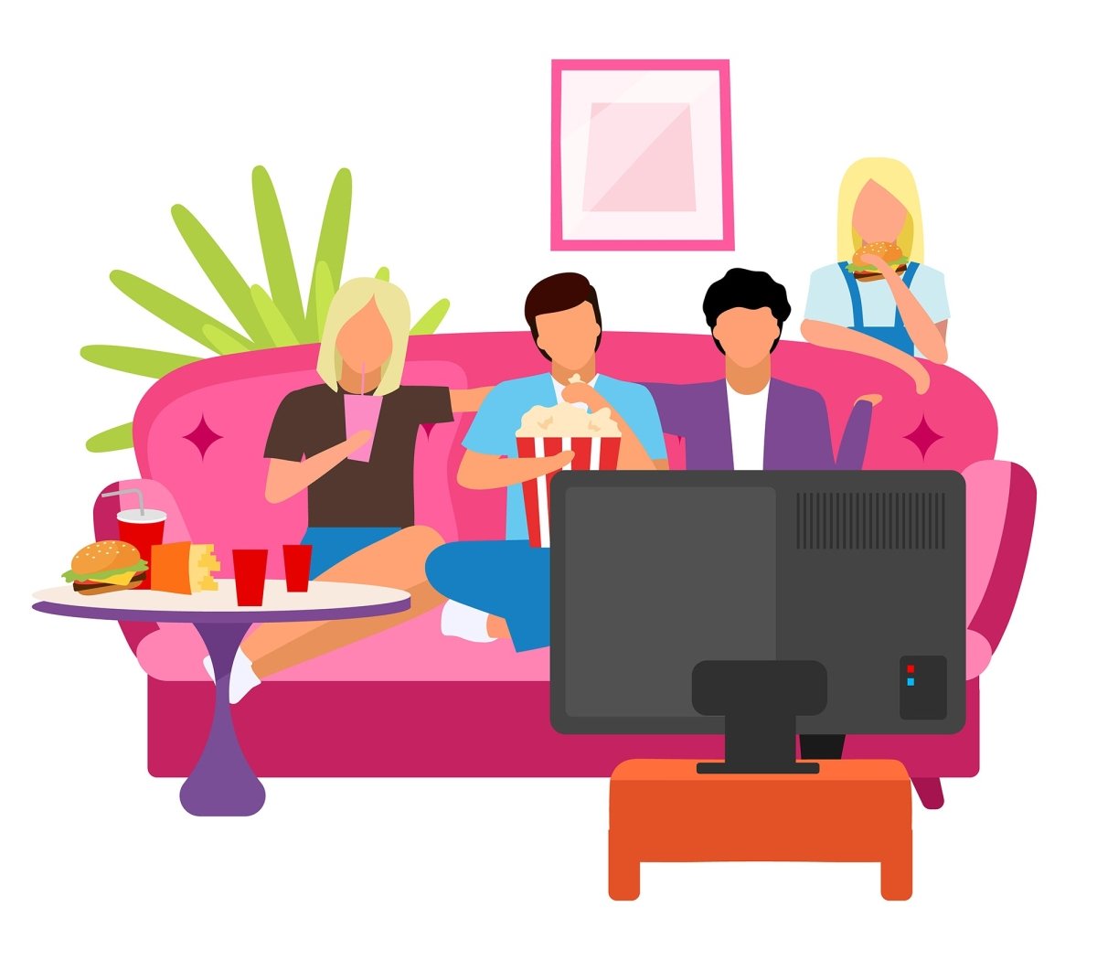 Friends together flat vector illustration set