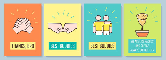 Friendship celebration greeting card with color icon element set