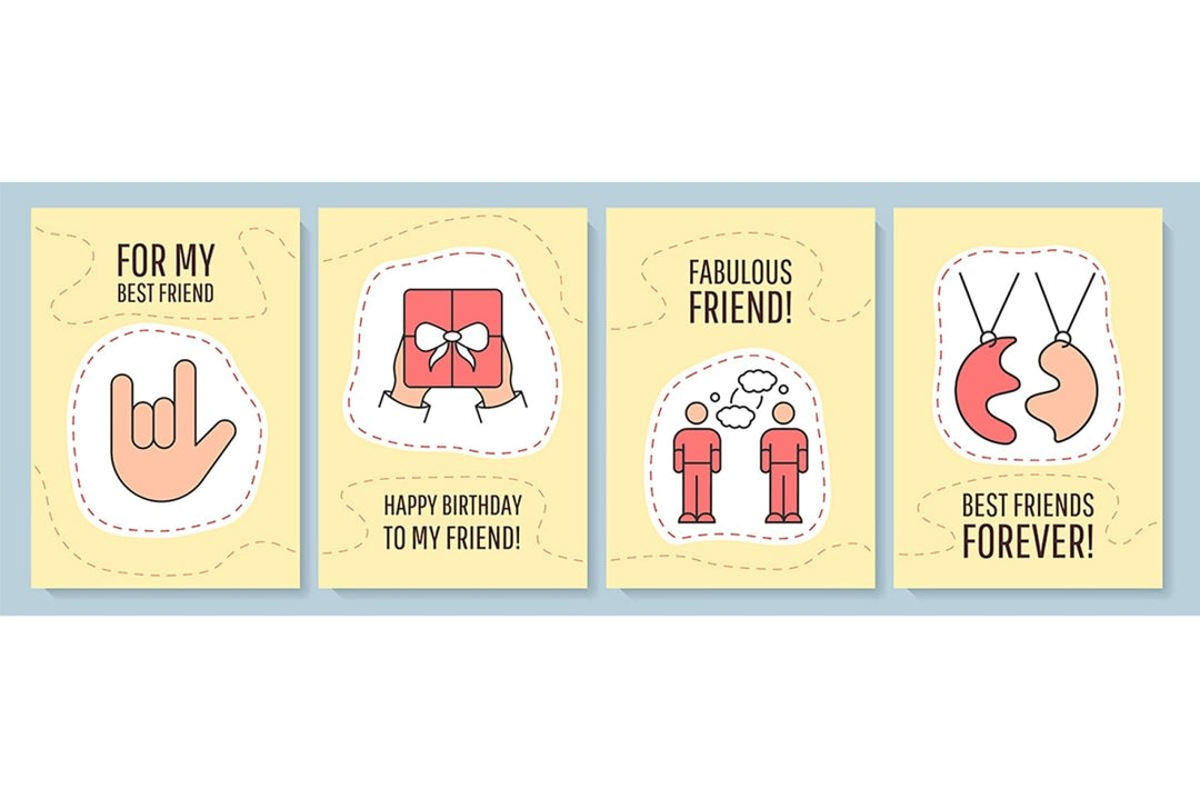 Friendship greeting card with color icon element set