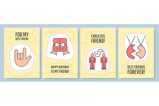 Friendship greeting card with color icon element set