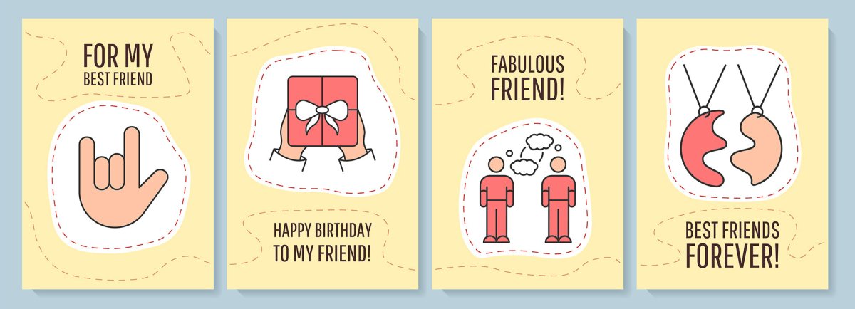 Friendship greeting card with color icon element set