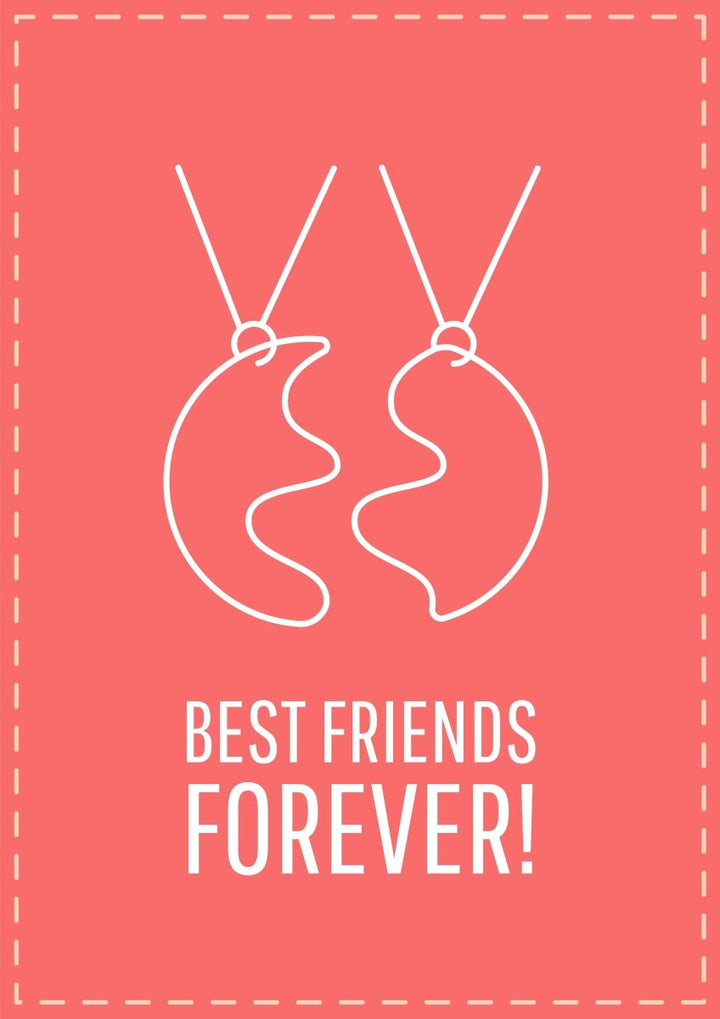 Friendship postcard with linear glyph icon set