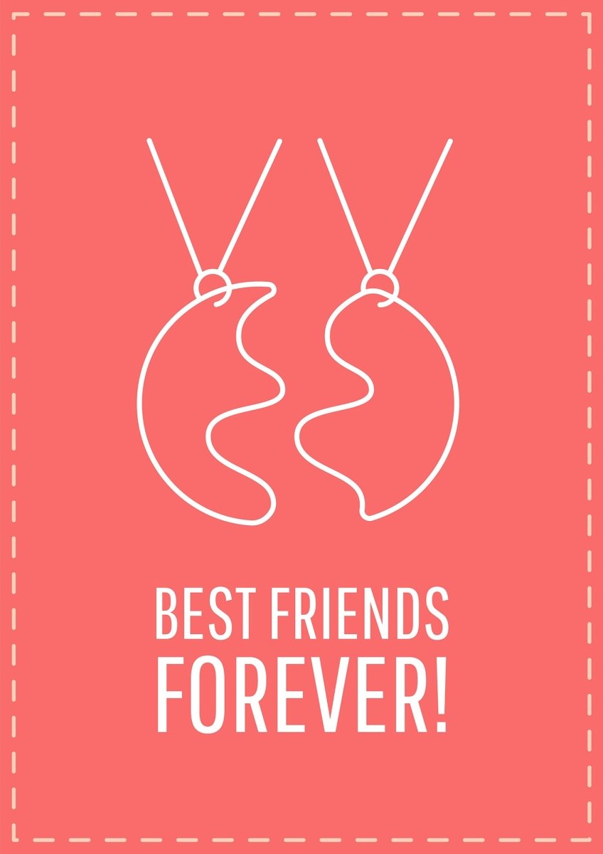 Friendship postcard with linear glyph icon set