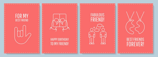 Friendship postcard with linear glyph icon set