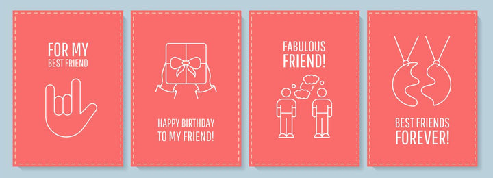 Friendship postcard with linear glyph icon set
