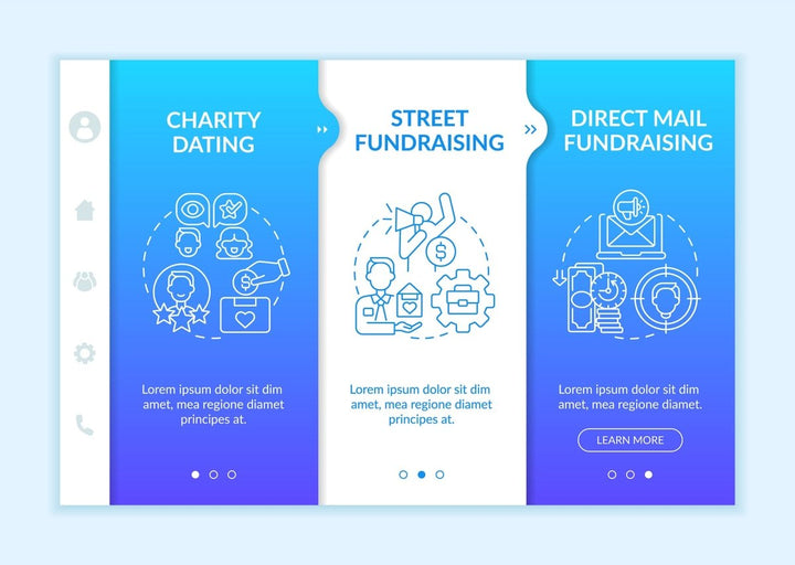 Fundraising appeal ideas onboarding vector template set