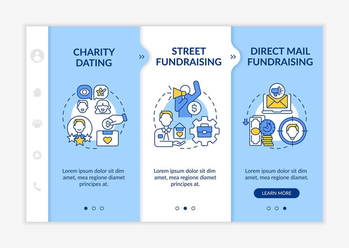 Fundraising appeal ideas onboarding vector template set