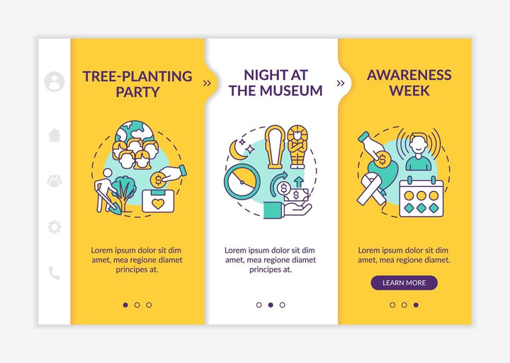 Fundraising appeal ideas onboarding vector template set