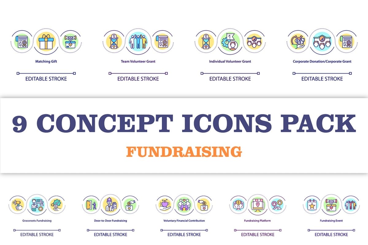 Fundraising concept icons set