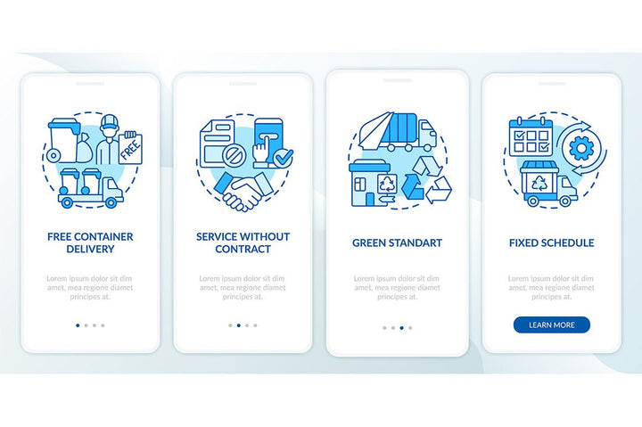 Garbage management service onboarding mobile app page screen bundle