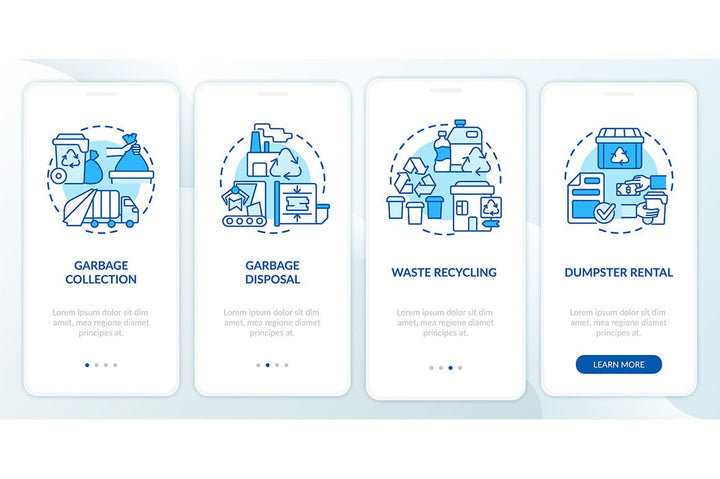 Garbage management service onboarding mobile app page screen bundle