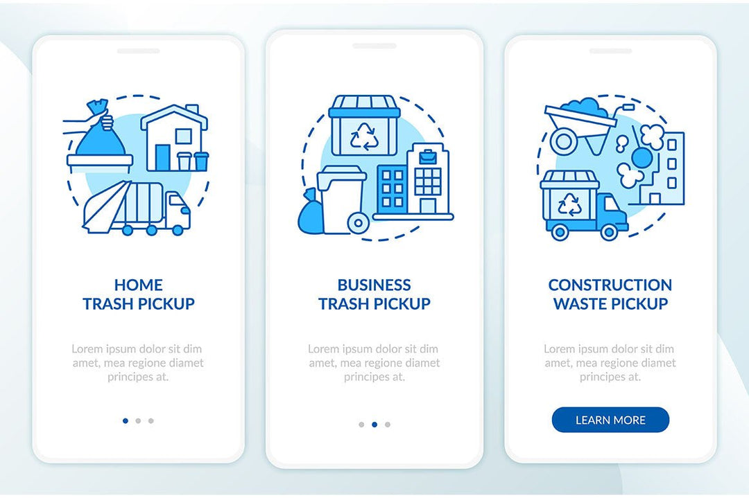 Garbage management service onboarding mobile app page screen bundle