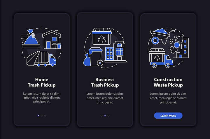 Garbage management service onboarding mobile app page screen bundle
