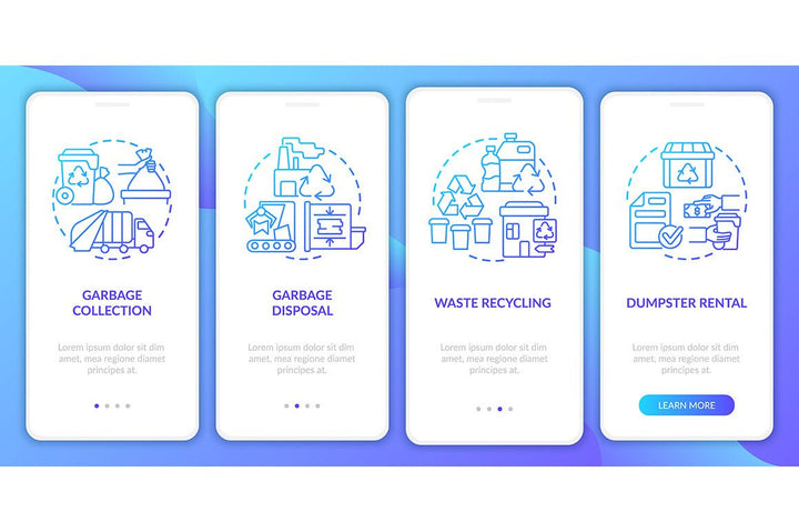 Garbage management service onboarding mobile app page screen bundle