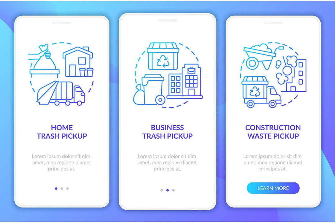 Garbage management service onboarding mobile app page screen bundle