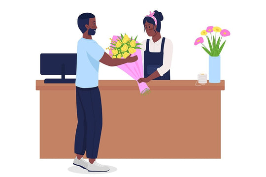 Giving and receiving bouquet semi flat color vector character set