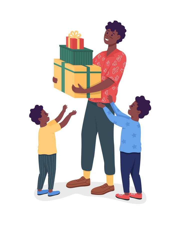 Giving gifts semi flat color vector characters set