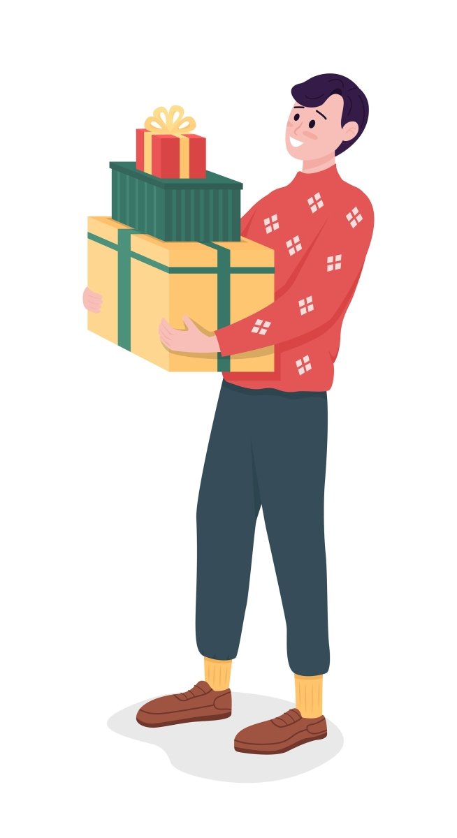 Giving gifts semi flat color vector characters set