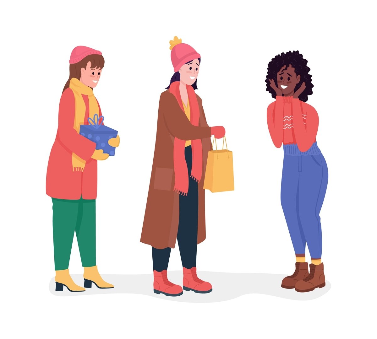 Giving gifts semi flat color vector characters set