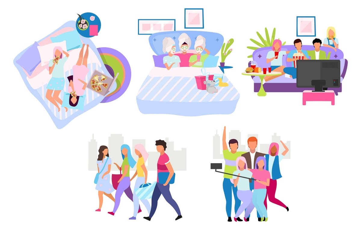 Group of people, friends flat vector illustrations set