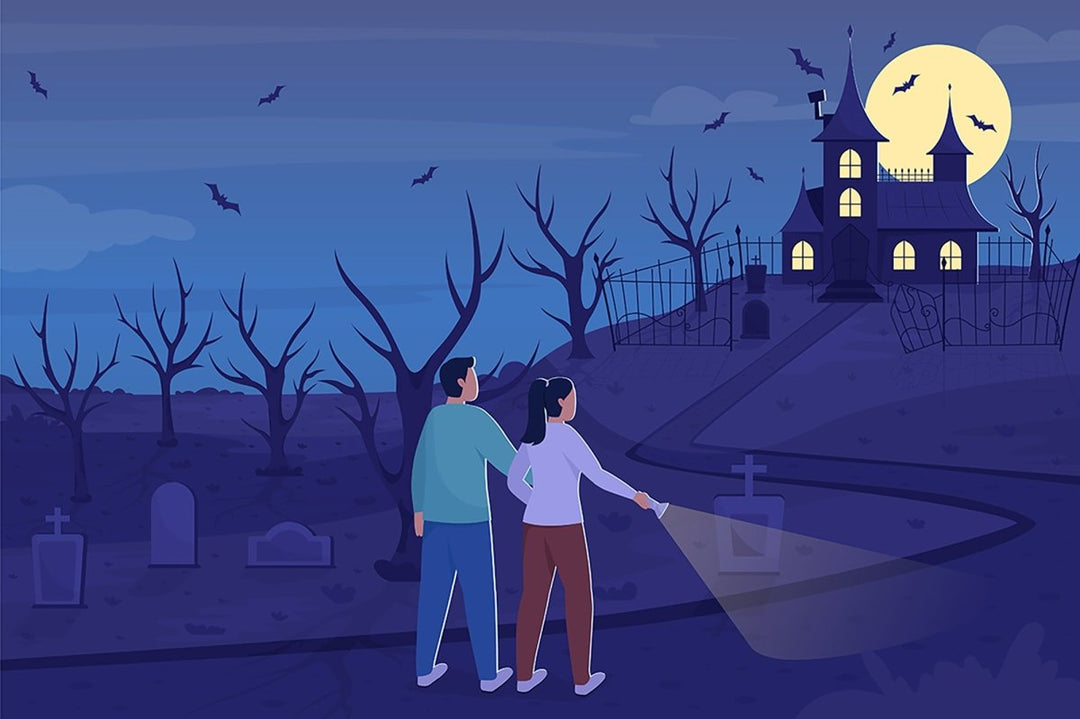 Halloween night celebration flat color vector illustration set