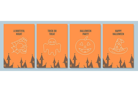 Halloween traditions postcards with linear glyph icon set