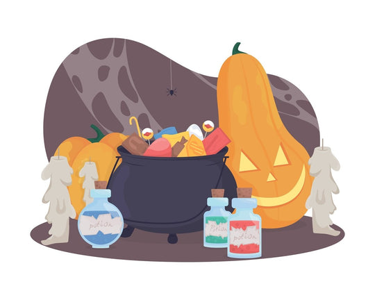 Halloween witch decor 2D vector isolated illustration set