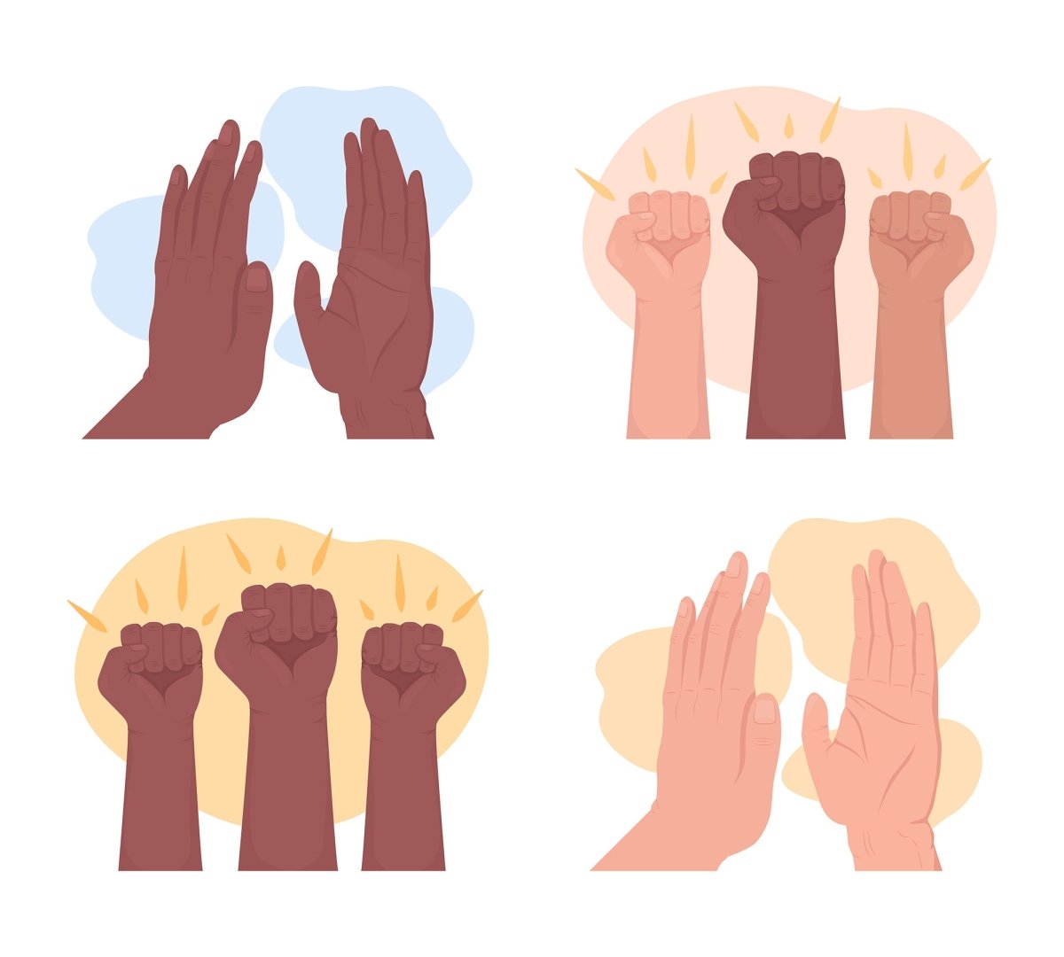 Handclap and fists 2D vector isolated illustration set