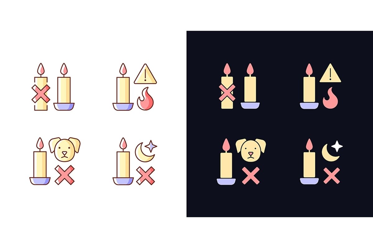 Handmade candles label light and dark theme RGB color manual label icons set