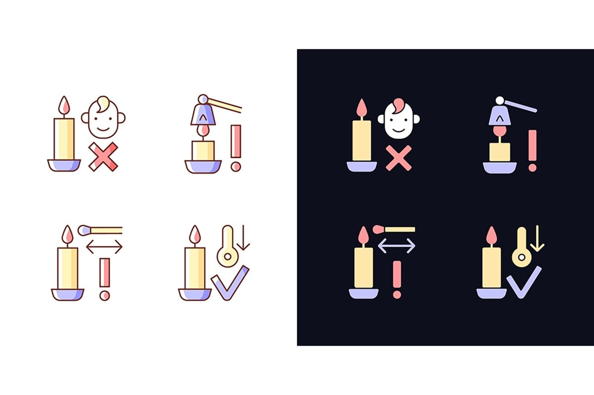 Handmade candles label light and dark theme RGB color manual label icons set
